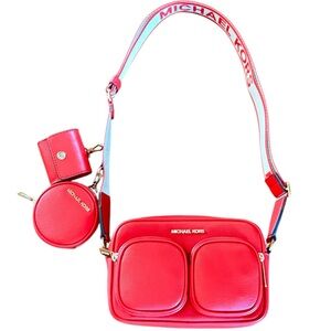 Michael Kors Jet Set MD Crossbody Bag Tech Attached Red